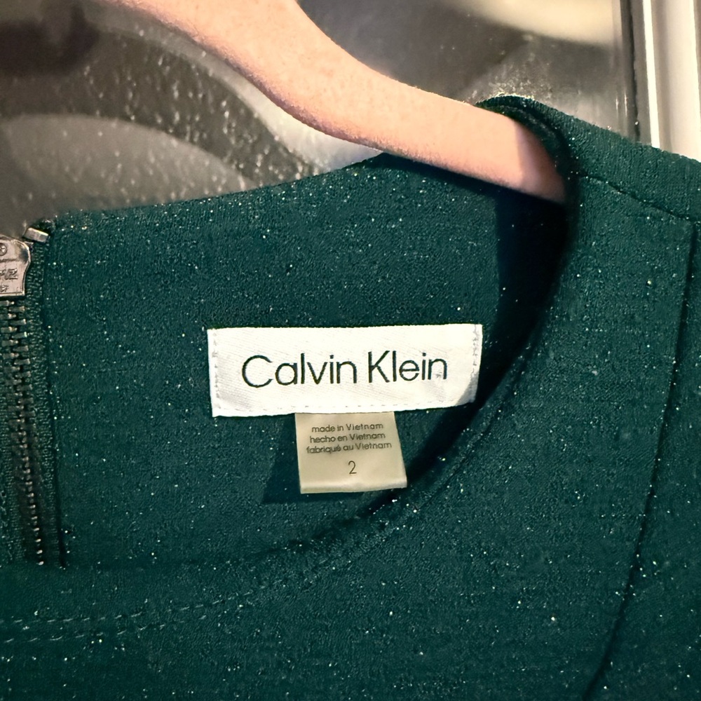 Calvin Klein STRETCHY Dark Green Sparkle Maxi Dress with Belt